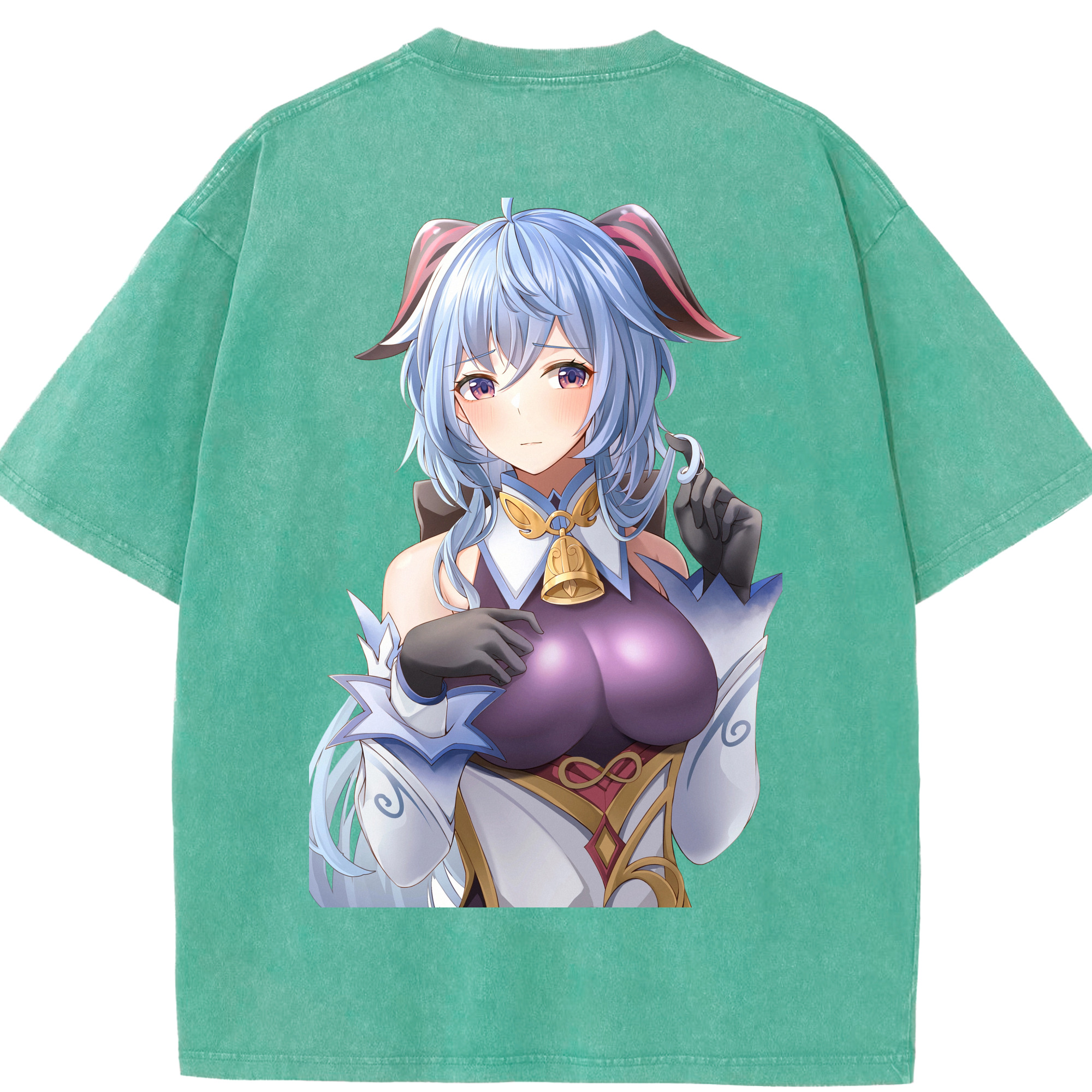 げんし神 甘雨 かんう genshin Ganyu 綿100% ヴィンテージ風 半袖Tシャツ（背面プリント）